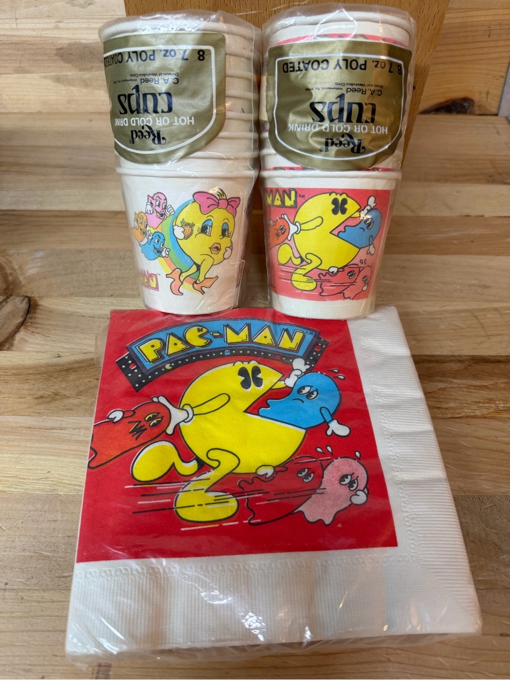 Vintage Lot Ms. PAC- Man PAC-Man Party Napkin and Paper Cup Reed Sealed 1981
